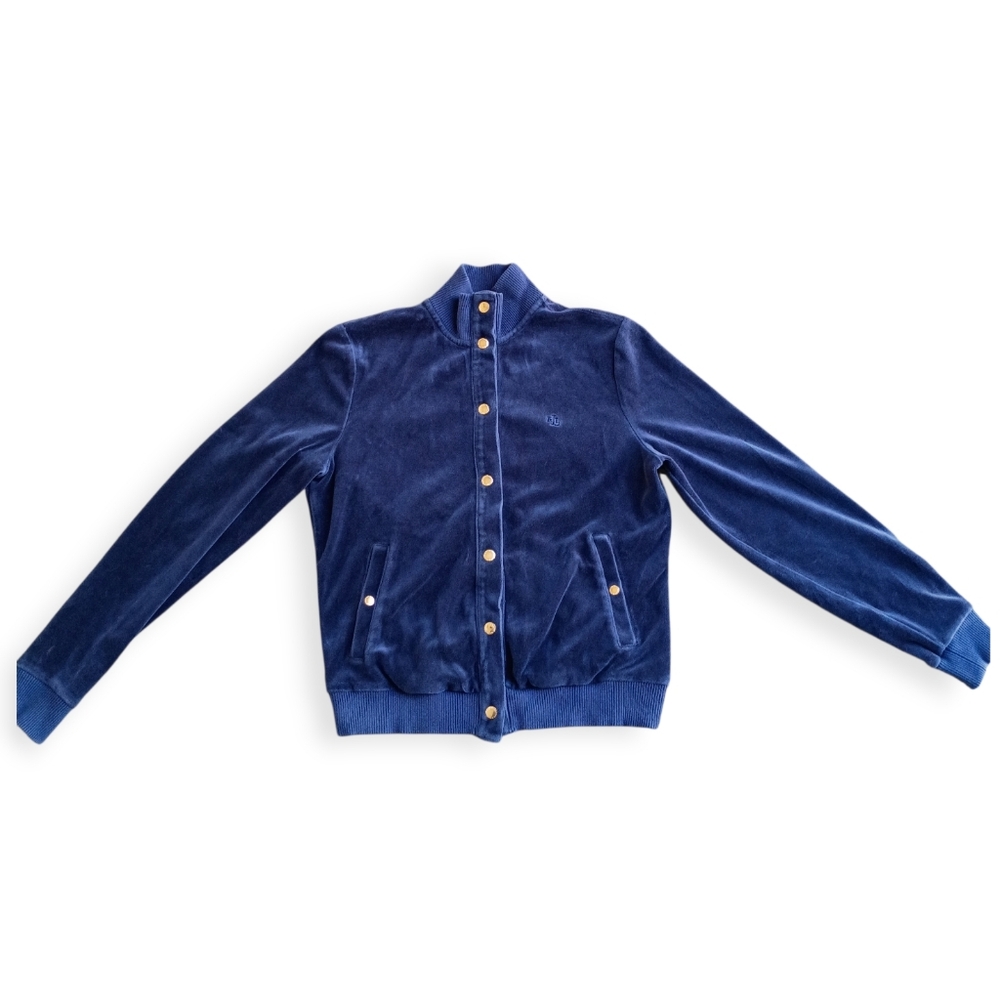 Lauren Ralph Lauren Blue Velour Button Track Jacket Women's Size Small
